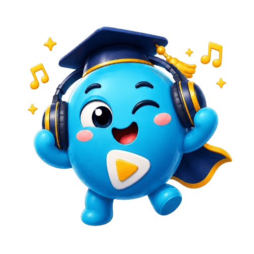 The mascot listening with headphones