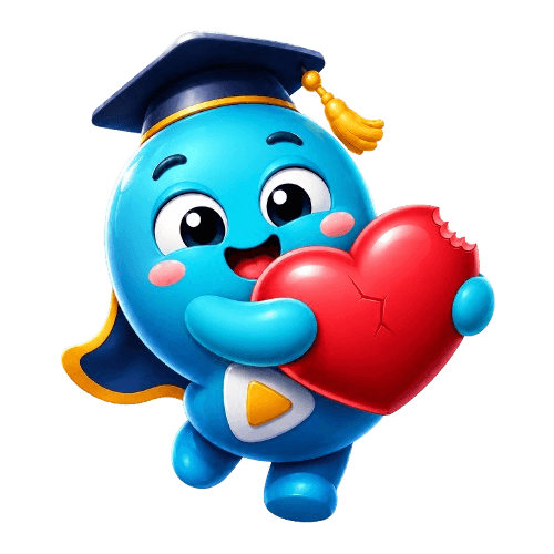 The mascot hugging a big red heart